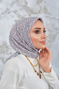 Geometrik Desen Eşarp Vizon