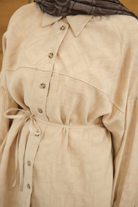 Geometrik Desen Jakar Gömlek Krem