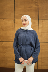 Geometrik Desen Jakar Gömlek Mavi