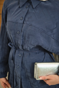 Geometrik Desen Jakar Gömlek Mavi