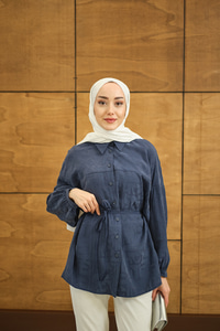 Geometrik Desen Jakar Gömlek Mavi