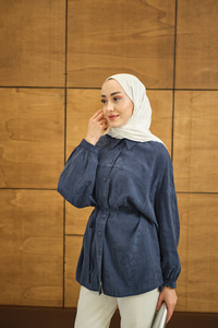 Geometrik Desen Jakar Gömlek Mavi