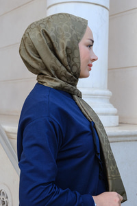 Geometrik Desen Jakar Şal Haki Yeşil