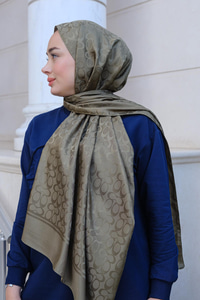 Geometrik Desen Jakar Şal Haki Yeşil