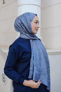 Geometrik Desen Jakar Şal İndigo Mavi