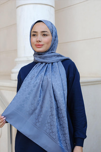 Geometrik Desen Jakar Şal İndigo Mavi