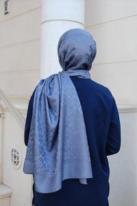 Geometrik Desen Jakar Şal İndigo Mavi