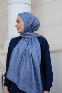 Geometrik Desen Jakar Şal İndigo Mavi