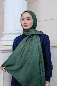 Geometrik Desen Jakar Şal Koyu Yeşil