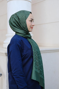 Geometrik Desen Jakar Şal Koyu Yeşil