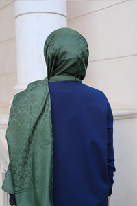 Geometrik Desen Jakar Şal Koyu Yeşil