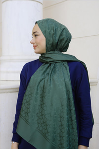 Geometrik Desen Jakar Şal Koyu Yeşil