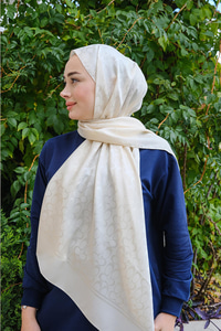 Geometrik Desen Jakar Şal Krem