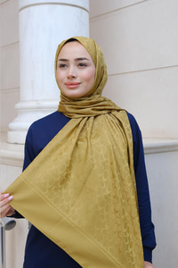 Geometrik Desen Jakar Şal Yağ Yeşil