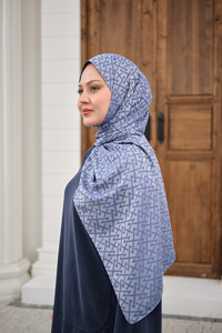 Geometrik Desen Şal İndigo Mavi