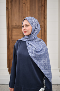 Geometrik Desen Şal İndigo Mavi