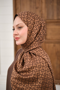 Geometrik Desen Şal Kahverengi