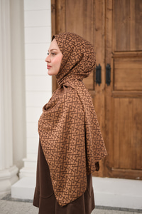 Geometrik Desen Şal Kahverengi