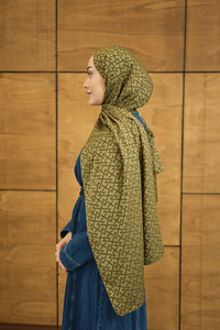 Geometrik Desen Şal Koyu Yağ Yeşil