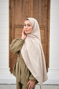 Geometrik Desen Şal Krem