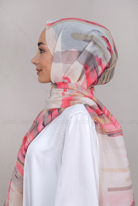 Uygun Fiyatlı GEOMETRIK DESEN SAL PEMBE | Loccomoda.com 