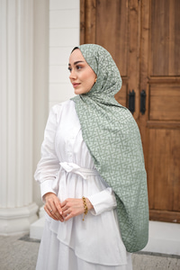 Geometrik Desen Şal Su Yeşil