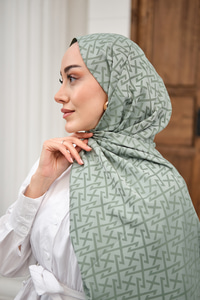 Geometrik Desen Şal Su Yeşil