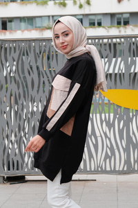 Geometrik Desen Tunik  Siyah