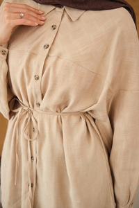 Geometrik Kare Desen Jakar Gömlek Krem