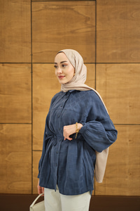 Geometrik Kare Desen Jakar Gömlek Mavi