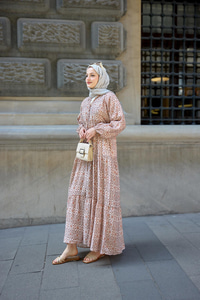 Geometrik Motif Desen Elbise Açık Kahve