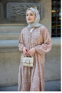 Geometrik Motif Desen Elbise Açık Kahve