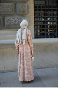 Geometrik Motif Desen Elbise Açık Kahve