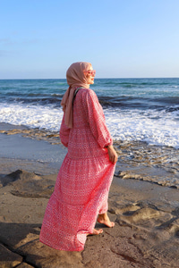 Geometrik Motif Desen Elbise Pembe