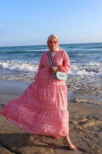 Geometrik Motif Desen Elbise Pembe