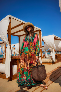 Geometrik Şölen Elbise Kırmızı