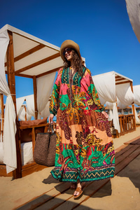 Geometrik Şölen Elbise Kırmızı