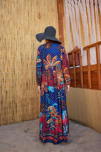 Geometrik Şölen Elbise Lacivert