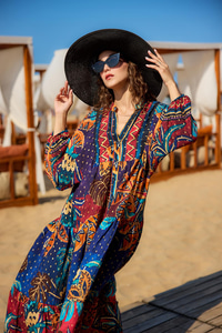 Geometrik Şölen Elbise Lacivert