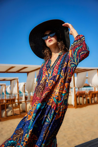 Geometrik Şölen Elbise Lacivert