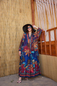 Geometrik Şölen Elbise Lacivert