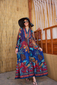 Geometrik Şölen Elbise Lacivert