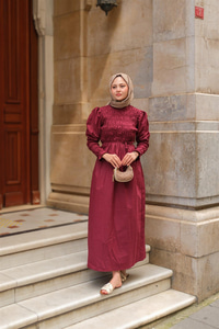 Gipeli Elbise Bordo