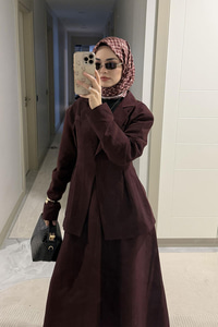 Gizli Cep Ve Önü Pile Detaylı Takım Bordo