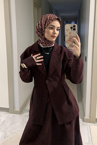 Gizli Cep Ve Önü Pile Detaylı Takım Bordo