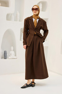 Gizli Cep Ve Önü Pile Detaylı Takım Kahverengi