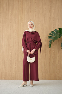 Gizli Düğme Detay Bel Bağlamalı Takım Bordo