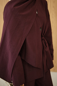 Gizli Düğme Detay V Yaka Takım Bordo