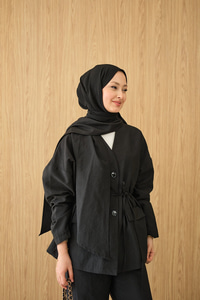 Gizli Düğme Detay V Yaka Takım Siyah