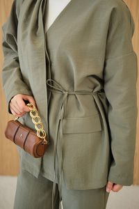 Gizli Düğme Detay V Yaka Takım Yeşil